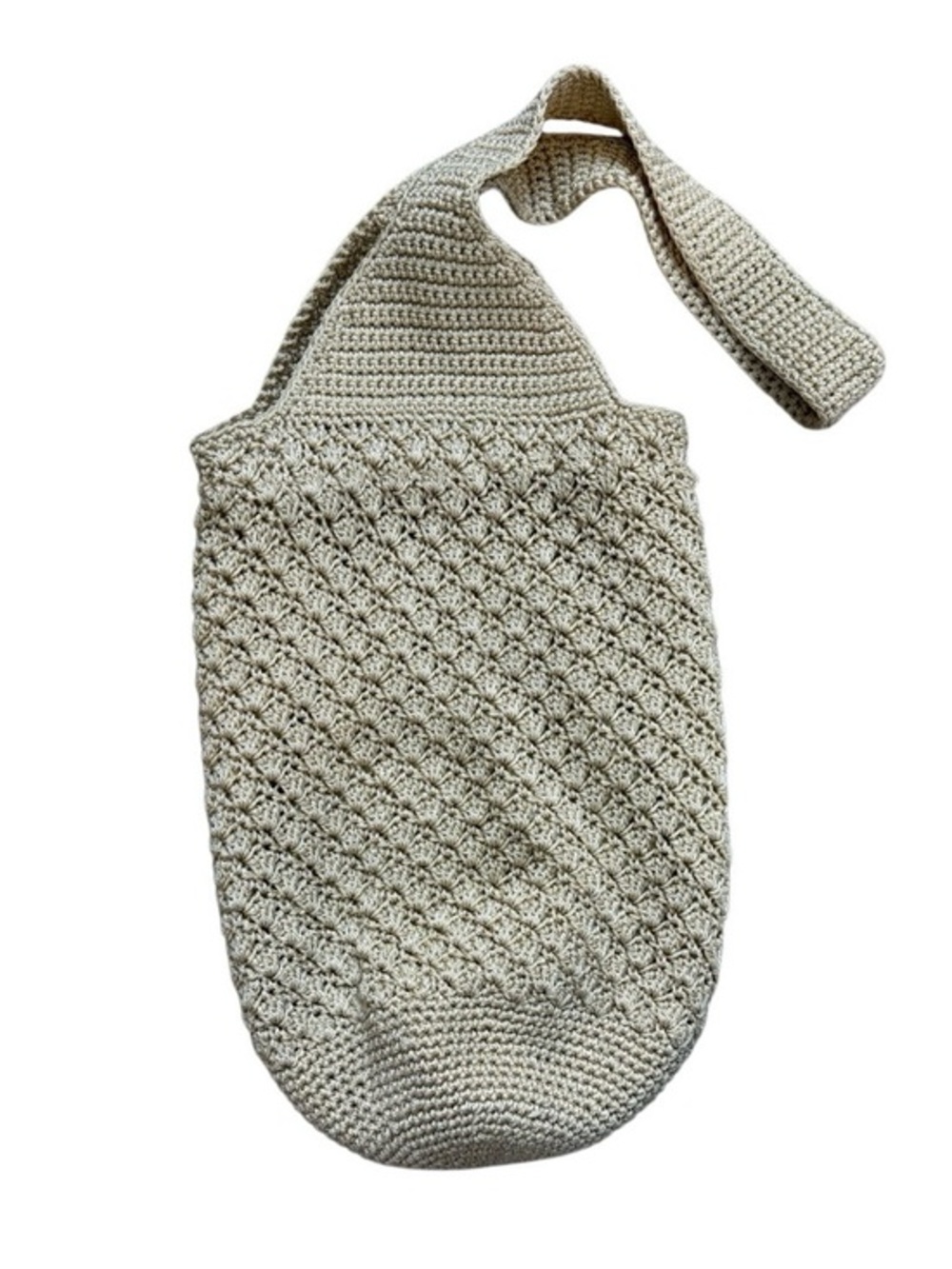 Boho Chic Natural Crochet Hobo Bag with‎ Wood Bead Drawstring Beachy Coastal